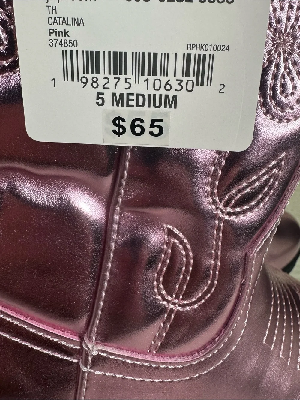Thereabouts Big Girls Metallic Pink Catalina Flat Heel Cowboy Boots NWT Size 5